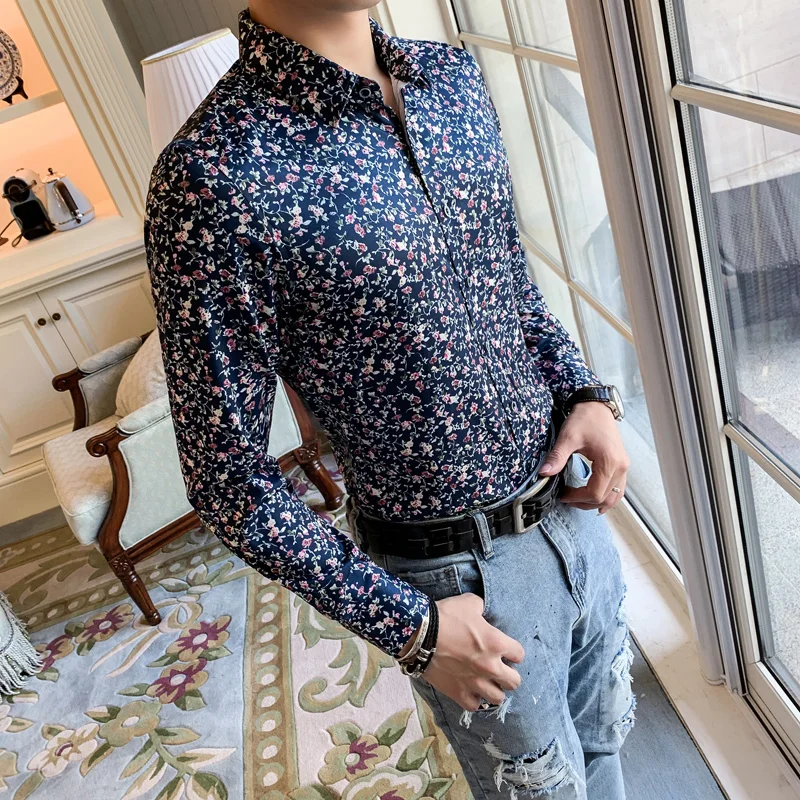 Осенняя рубашка с длинным рукавом Мужская Корейская версия модная красивым