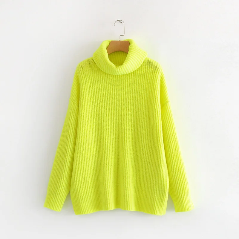

2021 Za Women Turtleneck Sweater Female Solid Loose Knitting Pullovers Soft Warm Jumper Candy Color Oversized Tops Autumn Winter