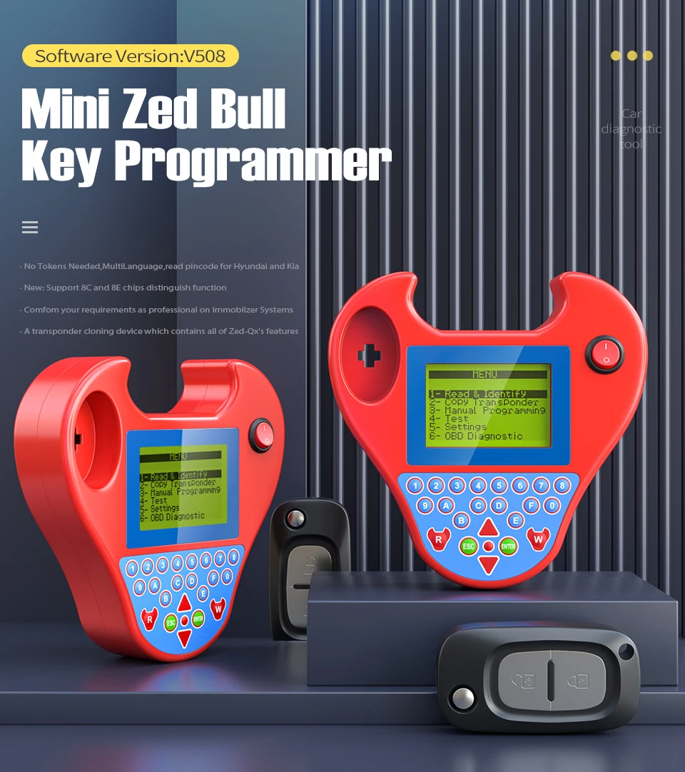 Программатор автомобильного ключа транспондер OBD2 Mini Zed bull V508 карманного типа без