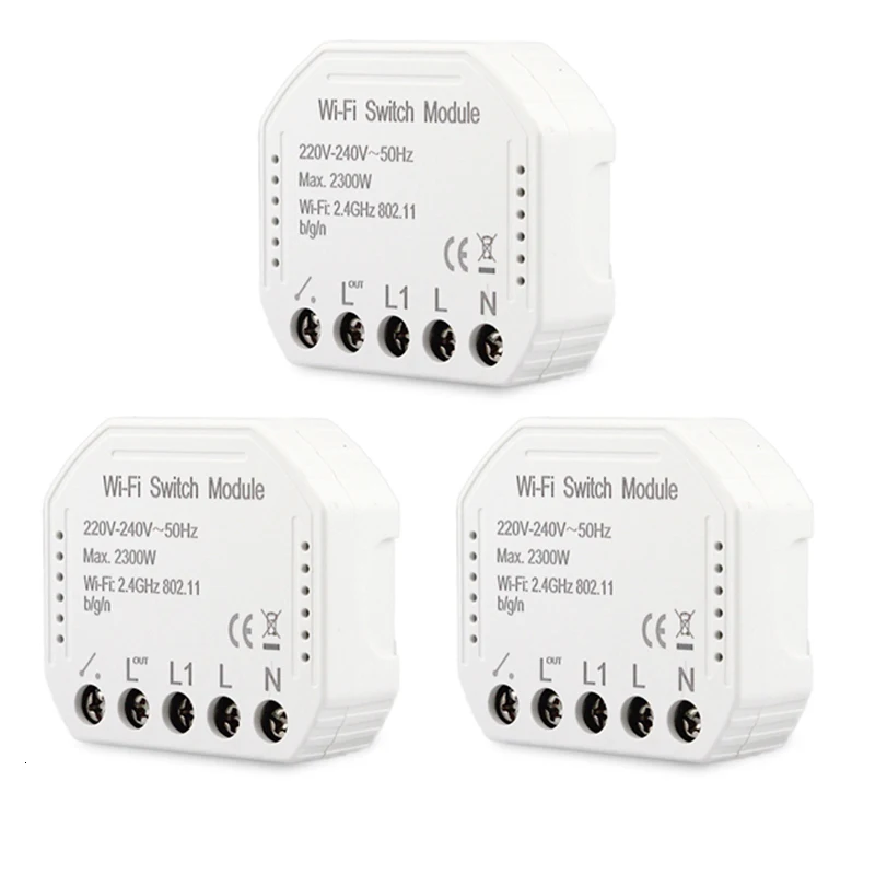 3 Pieces Wifi умные Настенные светильники выключатель модуль 220 в 240 В дистанционное управление 1 банда 1 способ 2 способ переключатель модуль с Alexa Google Home - Цвет: 3 Pieces