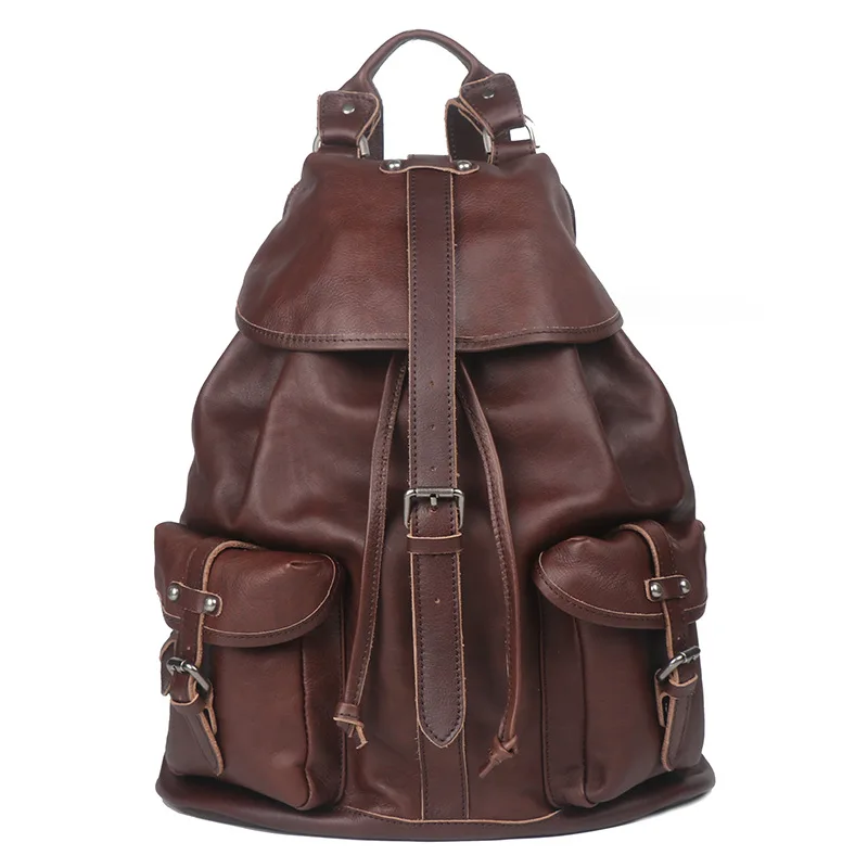 

Genuine Leather Casual Backpack Women Famous Brand Large Capacity 15'' Laptop Travel Back Pack Unisex School Satchel Teenagers