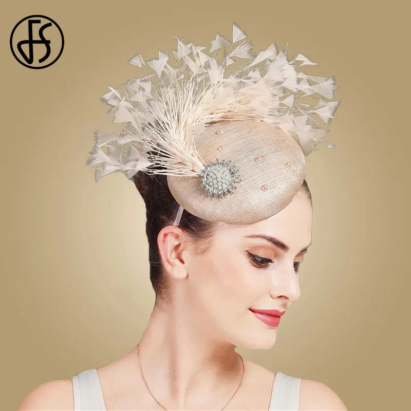 Женская винтажная шляпка с перьями FS для церкви и торжественных случаев