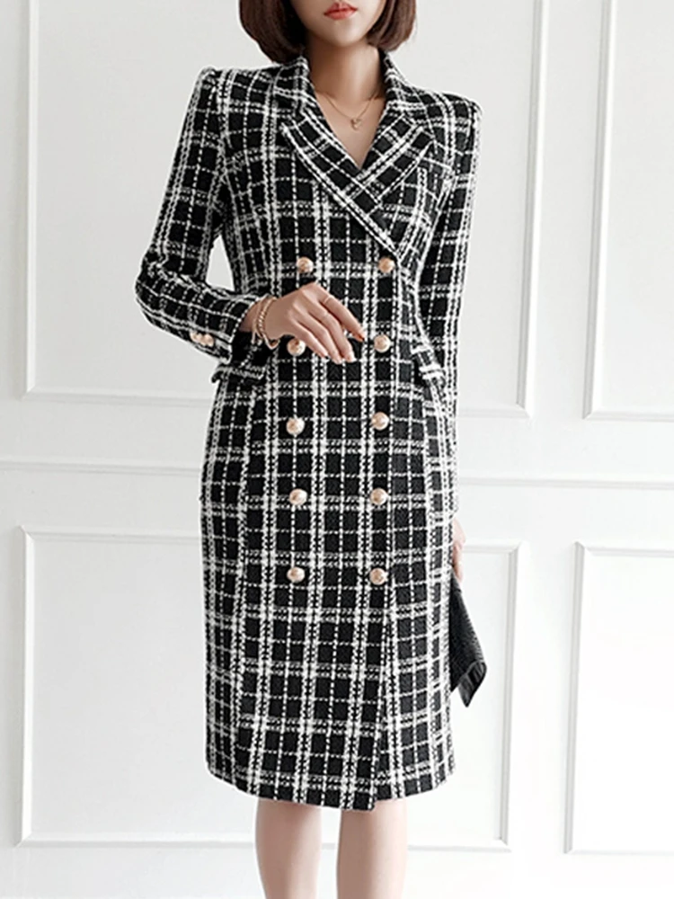 

Women Winter Black Plaid Wool Coat Streetwear 2020 Autumn Ladies Trench Korean Fashion Female Fit Clothing Windbreaker