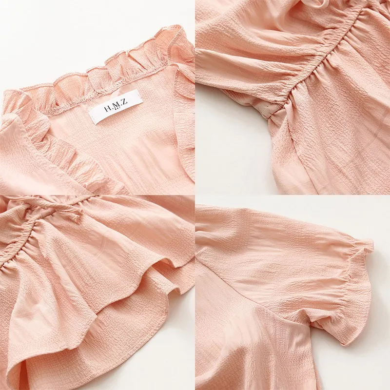 

Women Blouses Fashion Slim Solid Color Shirt Chiffon v-Neck Short Sleeve College Style Top Ropa De Mujer De Verano