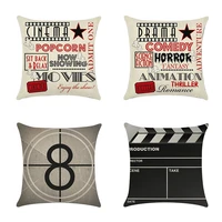 new 4 pcs movie theater cinema pillowcase linen pillow cover home decor square cushion cover printing pillow case