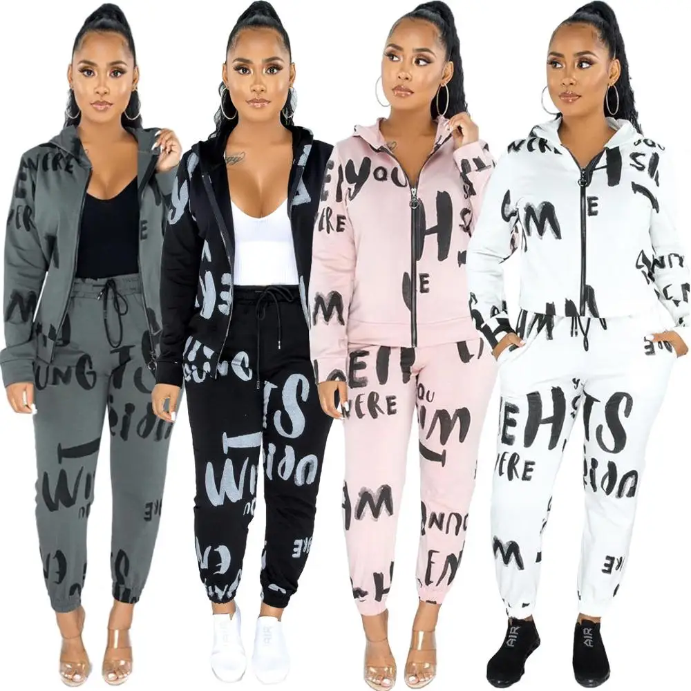 

Классический женский комплект одежды для активного отдыха с буквенным принтом, куртка, штаны для бега, спортивный костюм для фитнеса, компл...