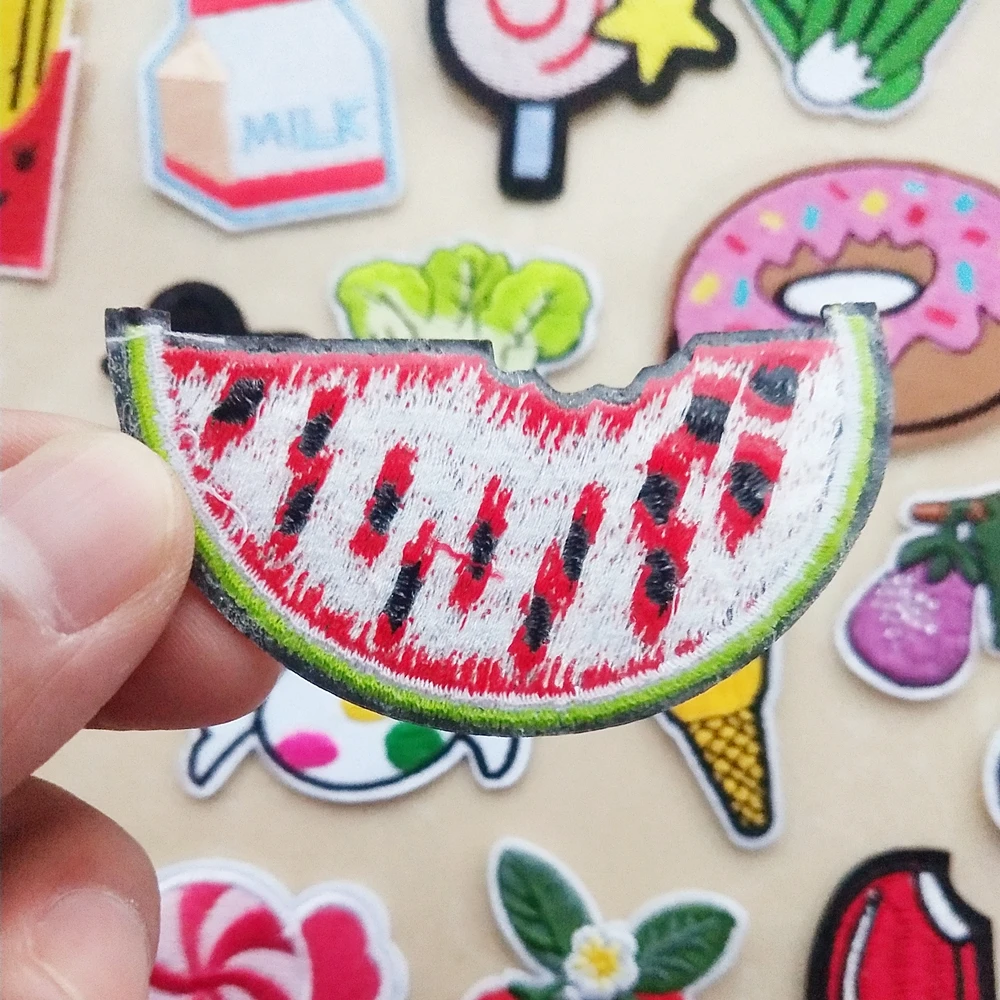 

Donuts Candy Embroidery Applique Iron On Patches For Clothing Badge Fruit Chili Carrot Lollipop Sticker on Kids Clothes Patch