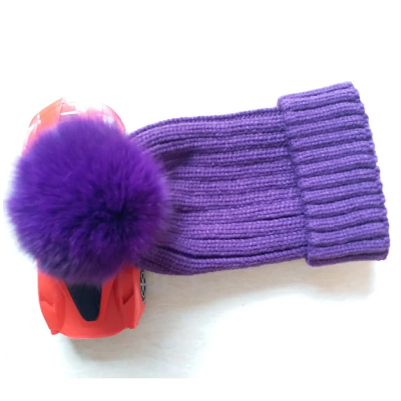 Purple A Шапка с лисьим помпоном настоящие меховые шапочки с большим шариком Зимний натуральный Лисий колпачок для помпонов Женская пушистая лиса Меховые помпоны вязаные шапочки шапки - Цвет: Purple A