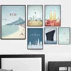 Современный японский художественный минималистичный постер Нью-Йорк Берлин для путешествий рисунок на холсте фотообои плакат