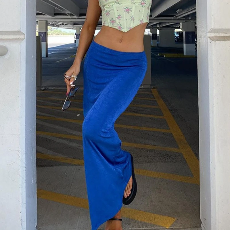 

Y2K Vintage Bodycon Midi Skirt High Waist Skinny Women Caual Blue Green Pencil Skirts Elegant Lady Fashion Streetwear Summer