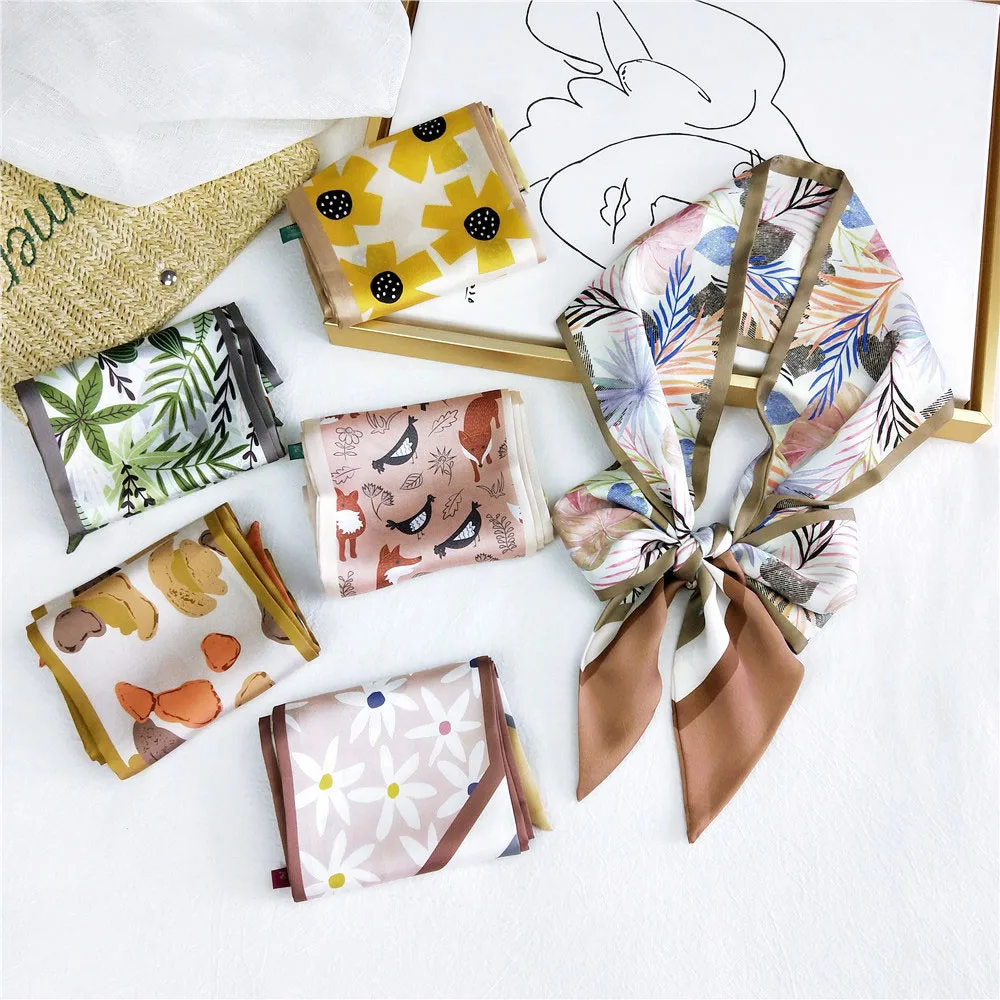 

Шарф женский Шелковый с цветочным принтом, длинный маленький, 2021, Для худой шеи