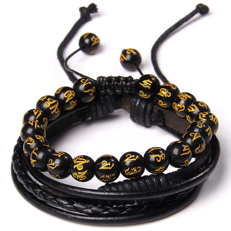 Винтажные мужские плетеный браслет Будды 2 шт./компл. из натурального камня