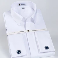 mens classic french cuff hidden button dress shirt long sleeve formal business standard fit white shirts cufflinks included