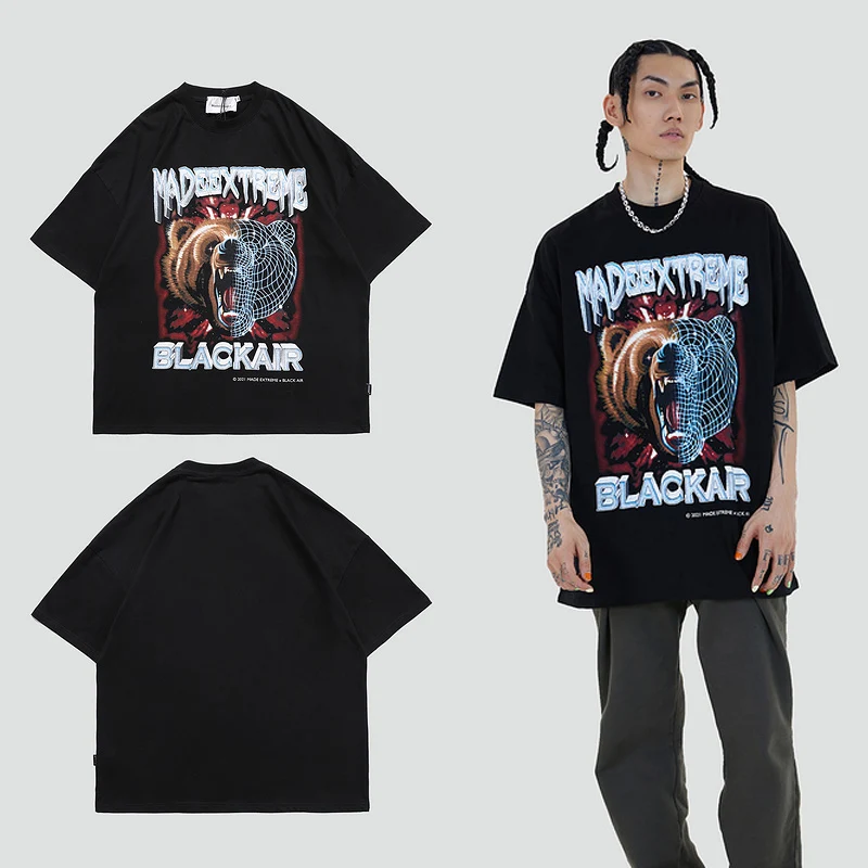 

Mens Bear Printed T Shirt Unisex HipHop Casual Short Sleeve Tee Shirts 2021 Summer O-Neck Loose Size T shirts Cotton Tops Tees