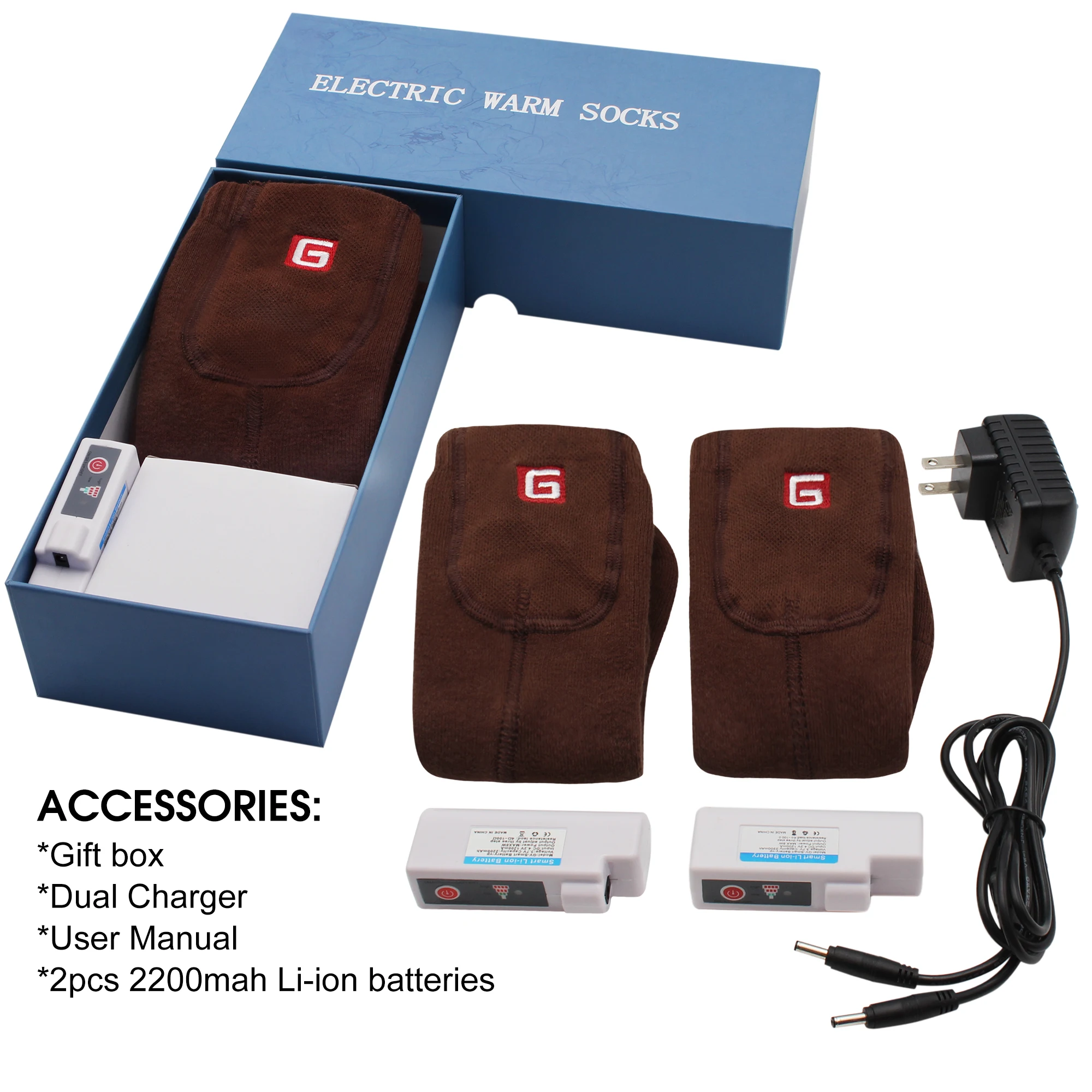 Женские и мужские зимние теплые носки с подогревом перезаряжаемой литий ионной