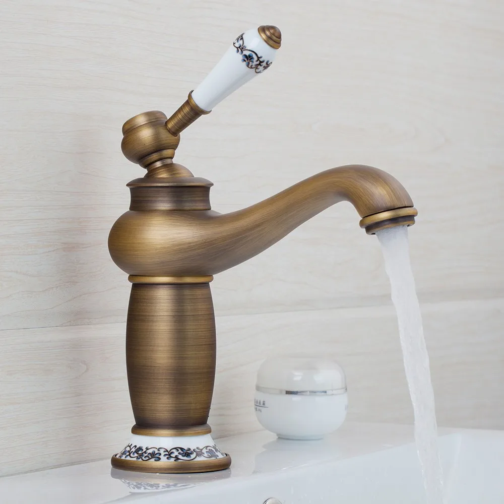 Antique Tap RU классический античный смеситель для ванной комнаты с одной ручкой, смеситель для раковины, латунный кран для раковины, кран для горячей и холодной воды - Цвет: Antique Tap