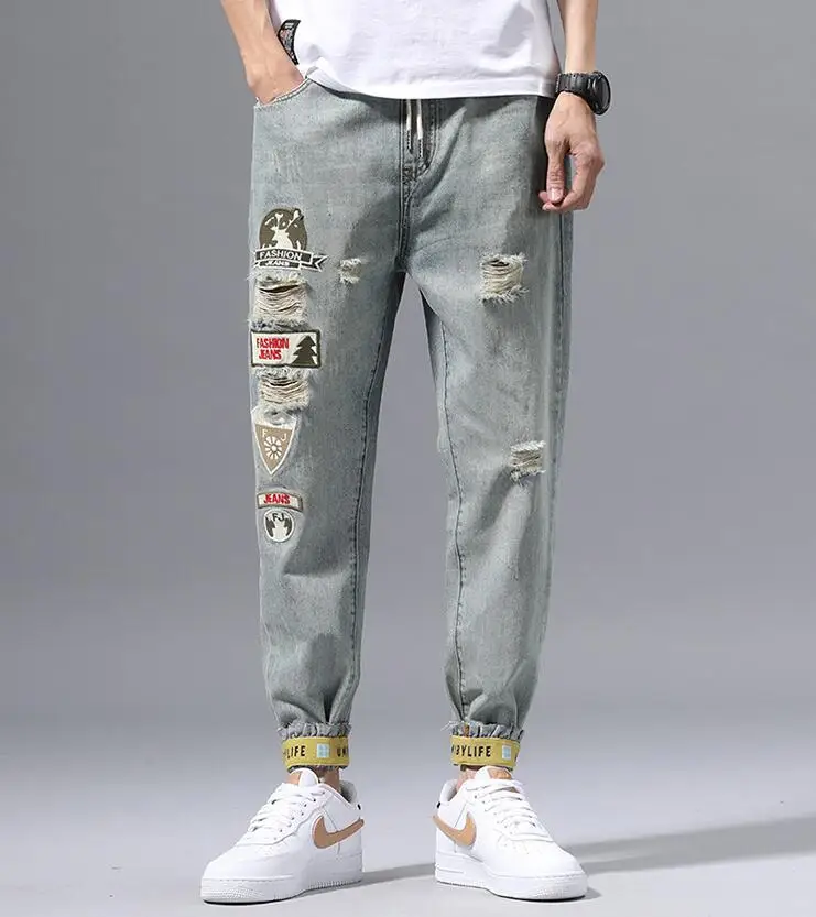Tattered patch jeans men's джинсы loose-fit trousers blue джинсы для мужчин fashion trendy pants spring and summer new
