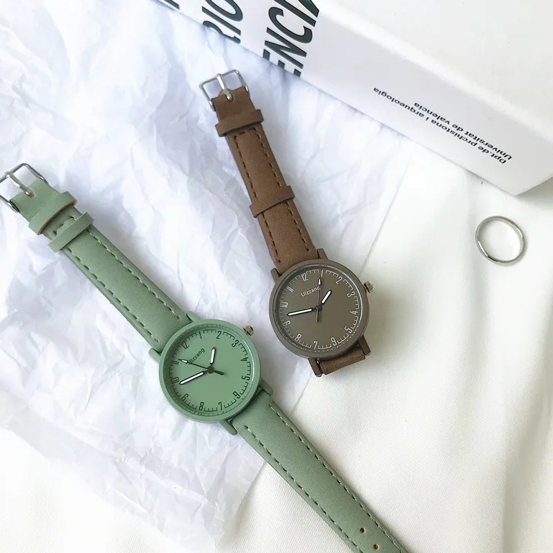 

Vintage de cuero Simple relojes de mujer marca Ulzzang reloj de cuarzo de moda cualidades senoras relojes casuales Retro mujer