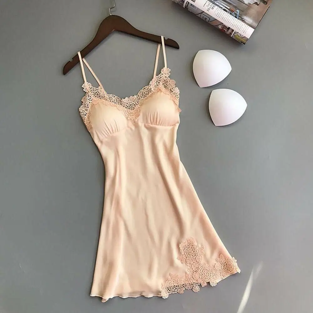 Женская Сексуальная атласная пижама с кружевом нижнее белье Babydoll ночная рубашка
