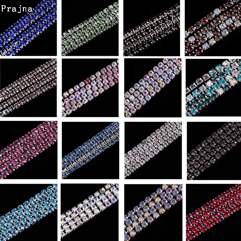 Prajna SS6 SS10 SS12 стразы s 1 ярд Белый AB Цвет Стразы цепь отделка для платья ручная
