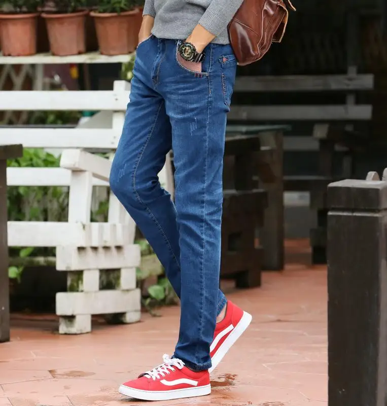 

Youth Jeans Men's Spring Autumn New 2019 Trend Casual Hiphop Slim Fit Skinny Elastic Mid Waist Straight Pants Plus Size