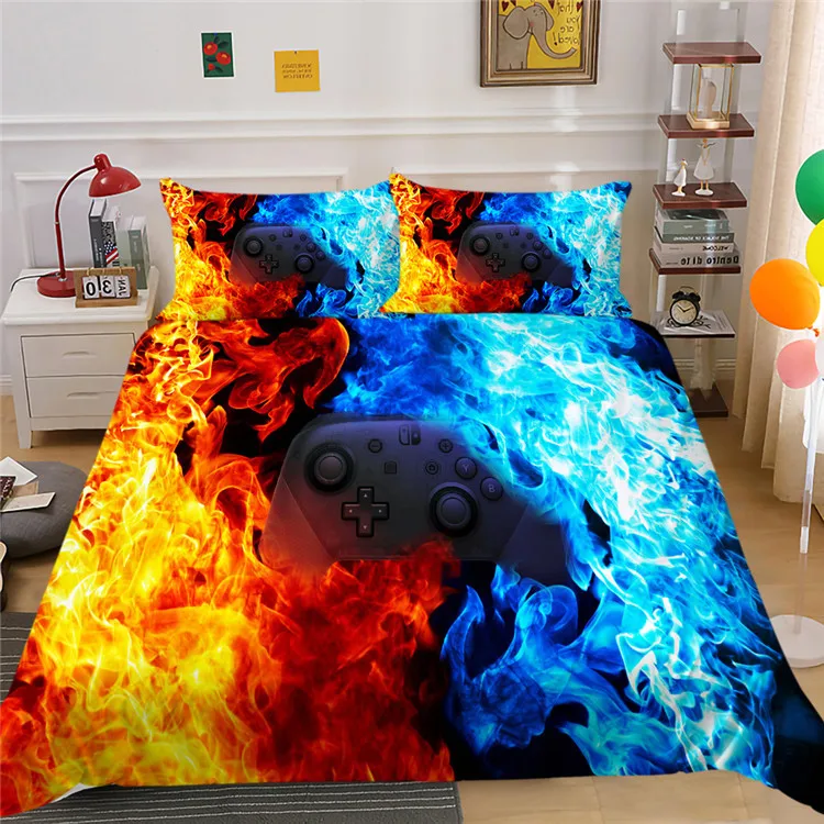 Kids Teens Video Games Twin Duvet Cover Set Boys Gamer Printed Bed Set Comforter Cover Gaming Controller Bedding Set Quilt Cover