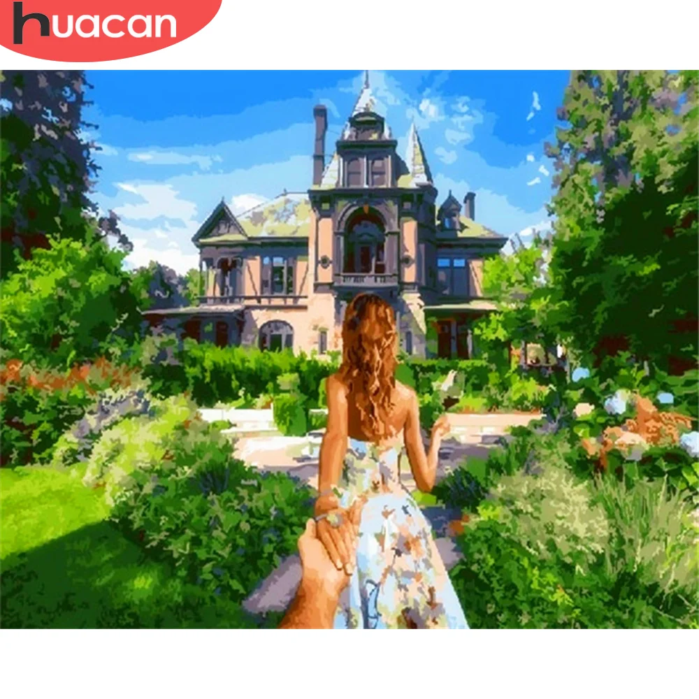 

HUACAN Paint By Number Girl Drawing On Canvas HandPainted Painting Art Gift DIY Pictures By Number Castle Kits Home Decor