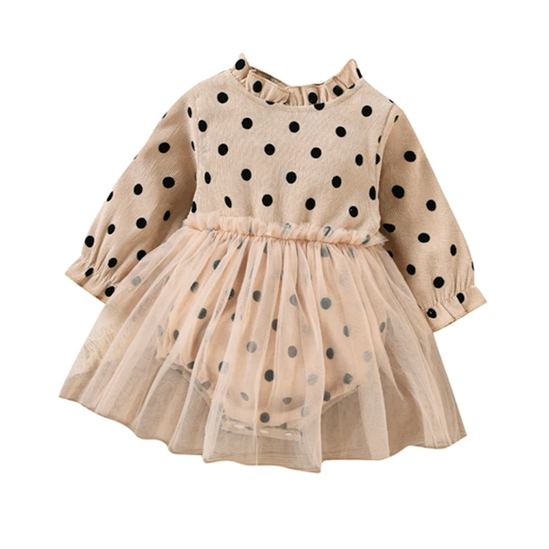 

Модное осеннее боди в стиле пэчворк для маленьких девочек, костюм с длинным рукавом и круглым вырезом, Тюлевая пачка с принтом в горошек, кос...