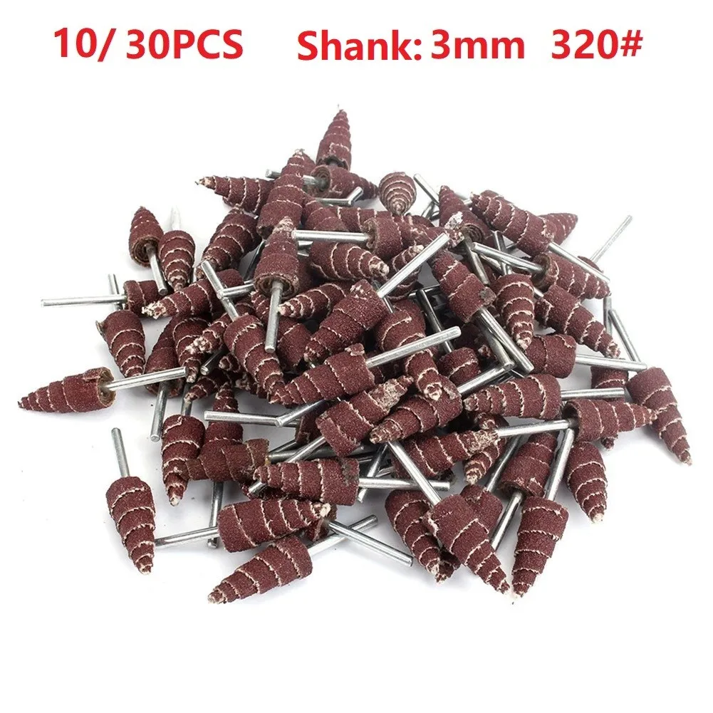 

10/30Pcs Cone Shape Mounted Point Grinding Head Sandpaper Flap Sanding Wheel 320 Grit 1/8" Shank Polishing Abrasive Tool