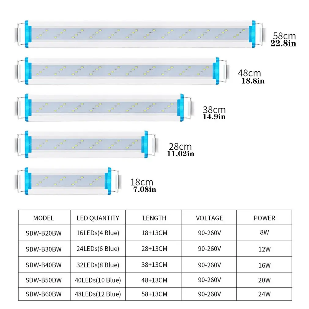 

Super Slim LEDs Aquarium Lighting Aquatic Plant Light Extensible Waterproof Clip On Lamp For Fish Tank 90-260V