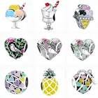 Новый летний браслет с изображением мороженого, ананаса, птицы, яркого цвета, подходит для оригинального браслета Pandora, серебристого цвета, женские Украшения сделай сам