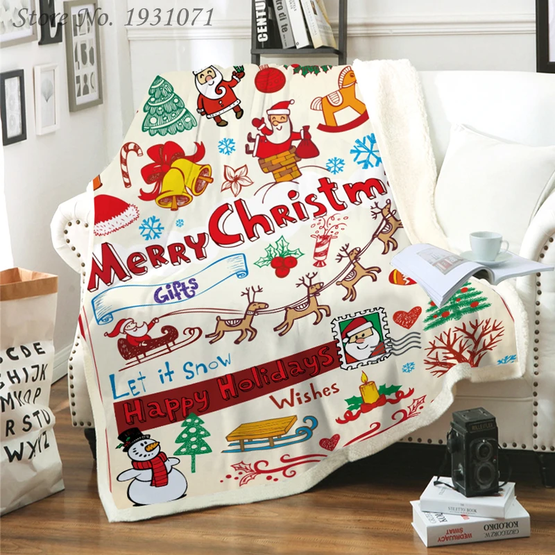 

Merry Christmas 3D Printed Fleece Blanket for Beds Thick Quilt Fashion Bedspread Sherpa Throw Blanket Adults Kids 04