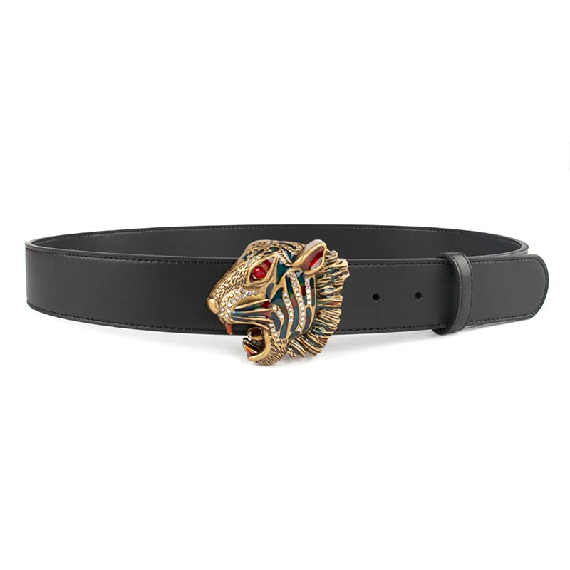 

2021 New Luxury Brand Belts for Men Fashion Shiny Lion Head Buckle High Quality Genuine Leather Waist Shaper Leather Belts