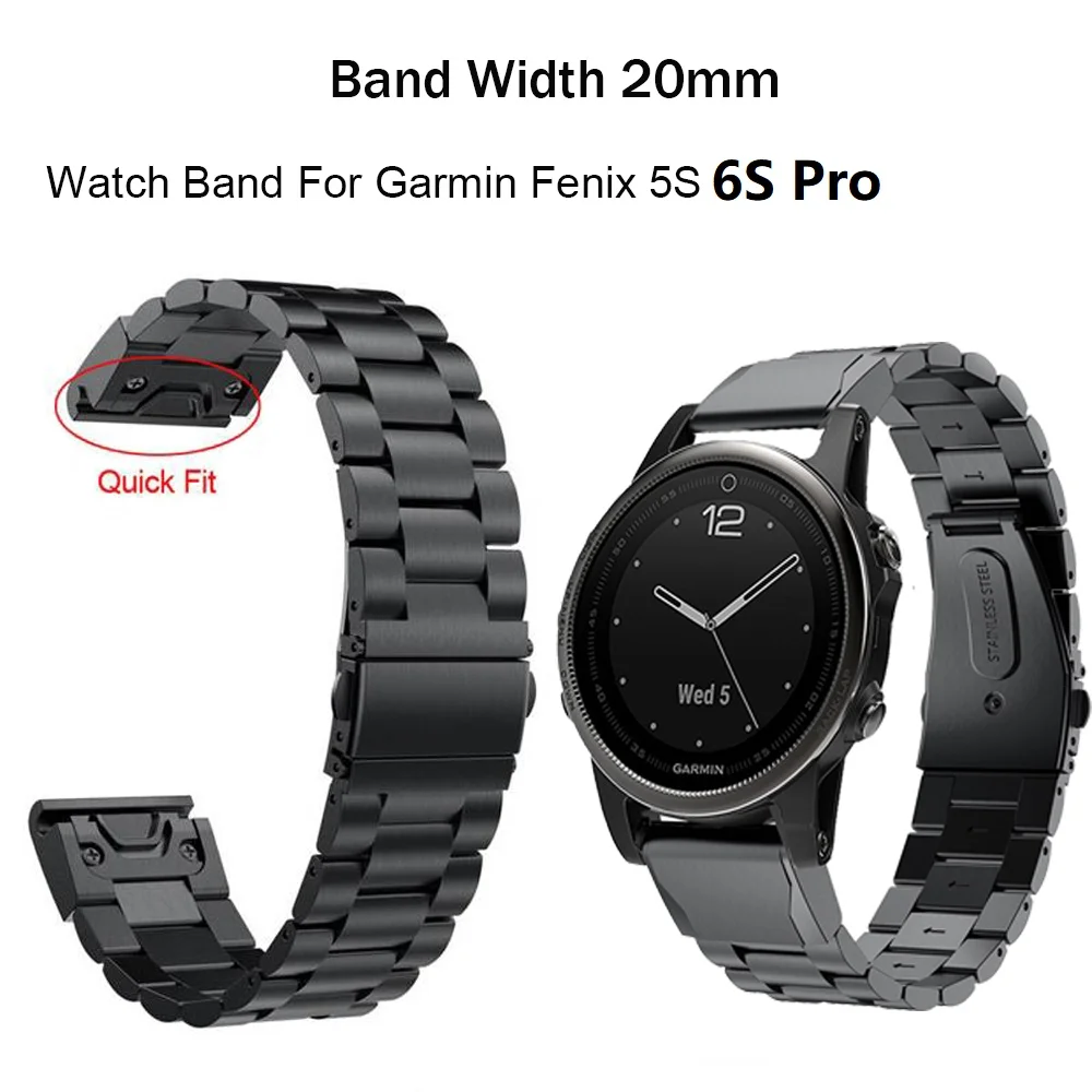 20mm Stainless Steel Metal Quick Fit Watch Band Strap for Garmin Fenix 6S 6X 6 5S/ 5S Plus Replacement Bracelet(Not Fenix5/5X