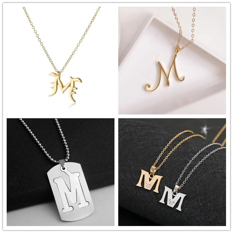 

1pcs Family mom name gift Initial Letter M monogram alphabet Stainless steel alloy 26 English word sign pendant Necklace jewelry