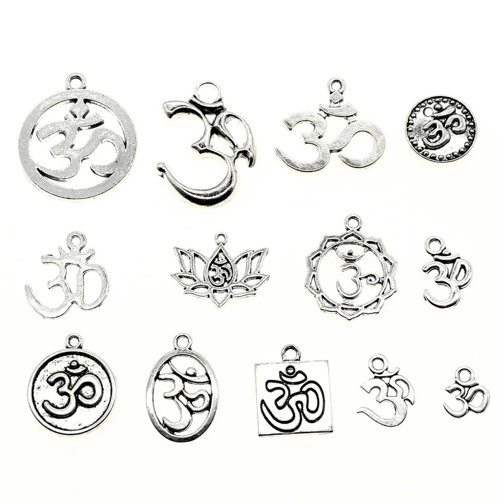 

40g Antique Silver Plated Zinc Alloy Random Mix Styles Om Charm For DIY Jewelry Making