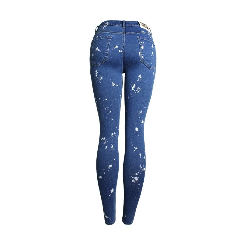 

Women's Jeans 2021 New Embroidery Slim Women's Feet Pants Embroidered Jeans Personalized Paint Spot Spray Dye Slim Pants