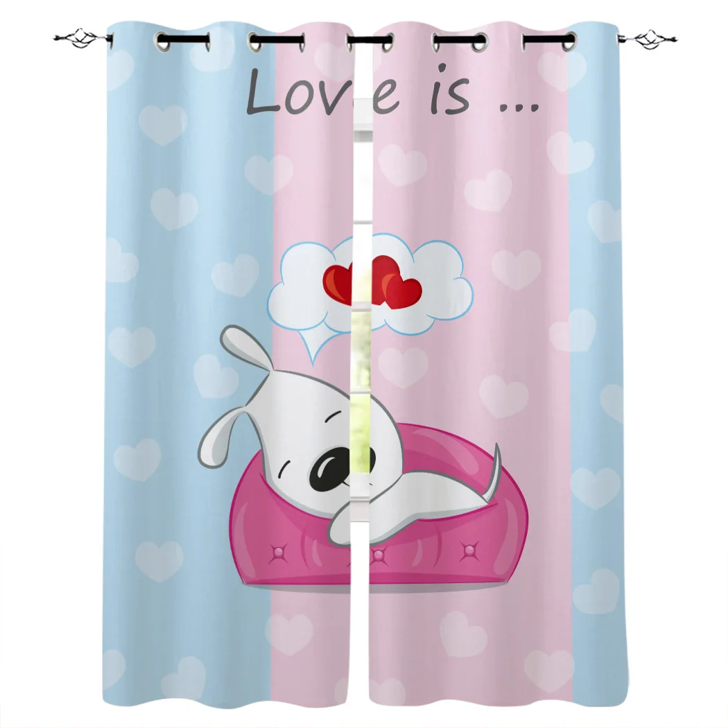 Шторы на окна в полоску с собакой Мультяшные занавески для гостиной кухни