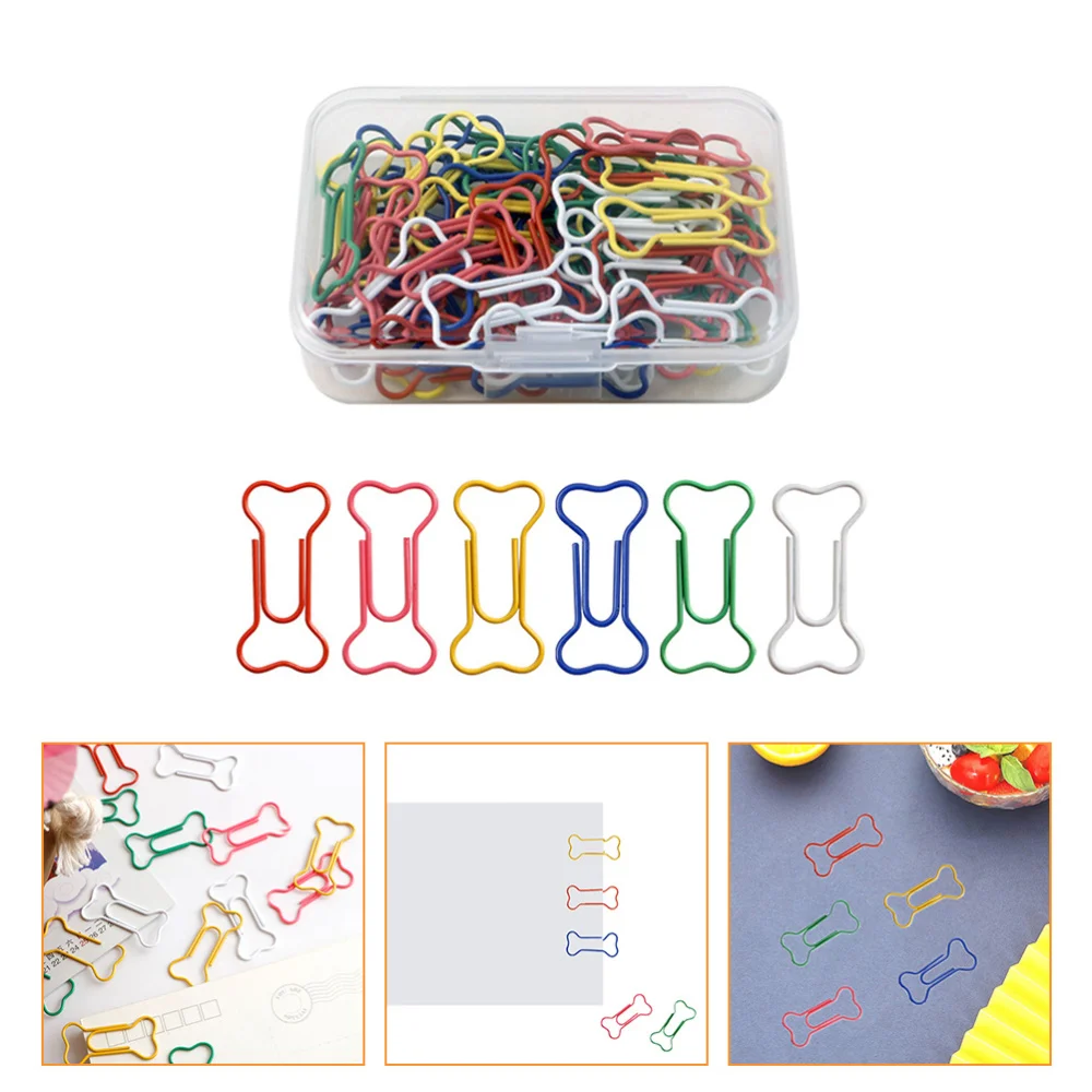 

1 Set 60Pcs Bone Shape Paper Clips Boxed Office Clips Clamps (Colorful)