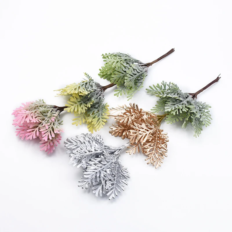 10 шт. золотые и серебряные рождественские листовые искусственные растения