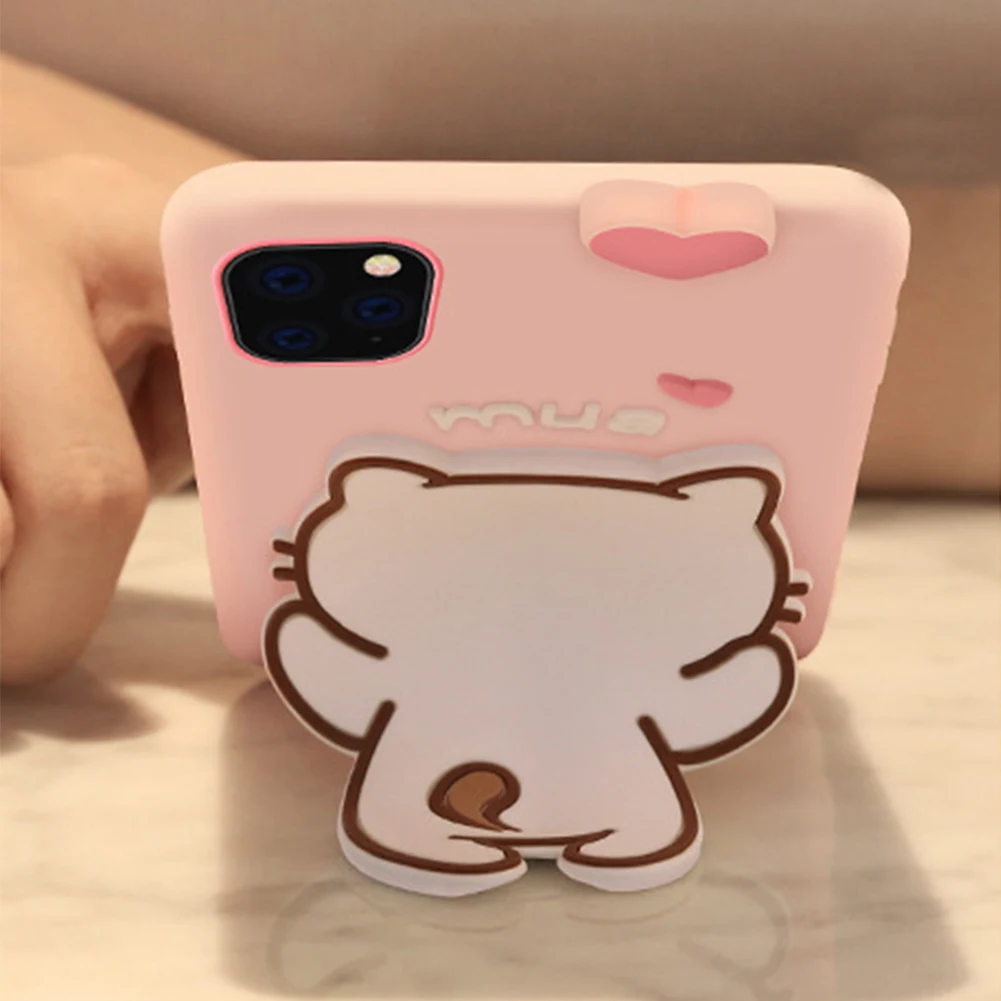 Милый силиконовый чехол-держатель для iPhone 11 Pro Max с изображением кота из мультфильма, поддержка подставки, ремешок через плечо, веревка для iPhone X XS XR