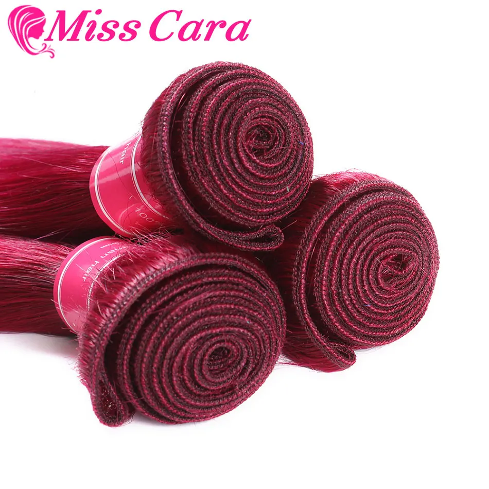 Miss Cara перуанские прямые волосы 3 пучка с закрытием 99J # бордовый человеческие