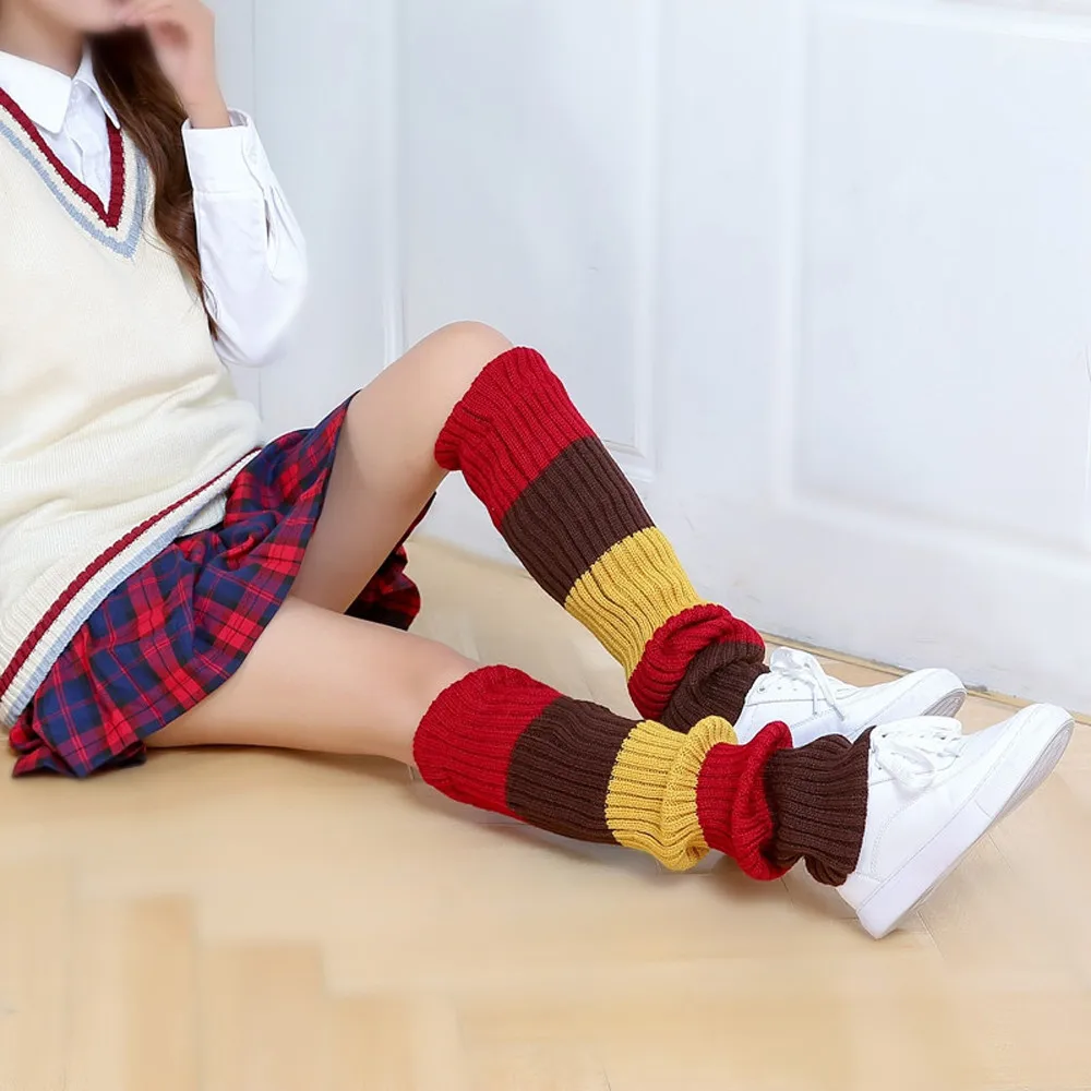 SAGACE осенне-зимние толстые шерстяные вязаные чулки длинные леггинсы в полоску для