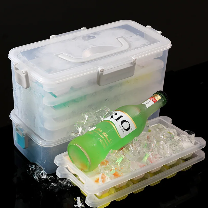 

Ice Mould Cube Tray Forms For With Lid Kitchen Large Bucket Silicone Mold Box Storage Container