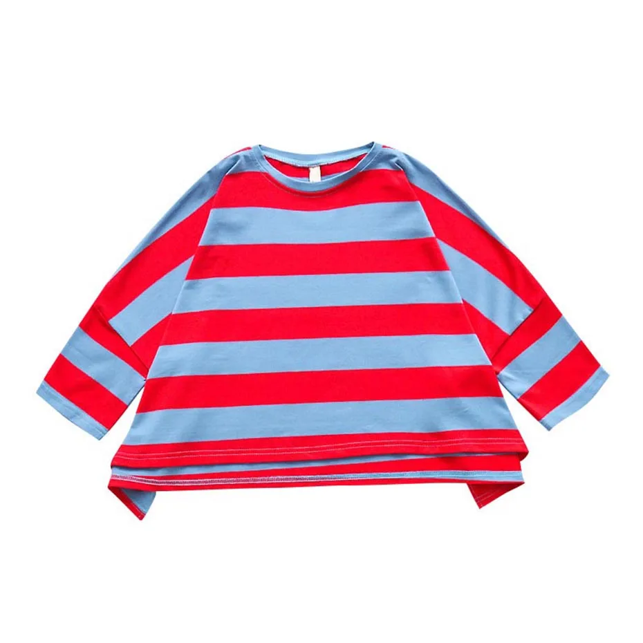 Детская футболка полосатые футболки для девочек Футболка с рукавами летучая