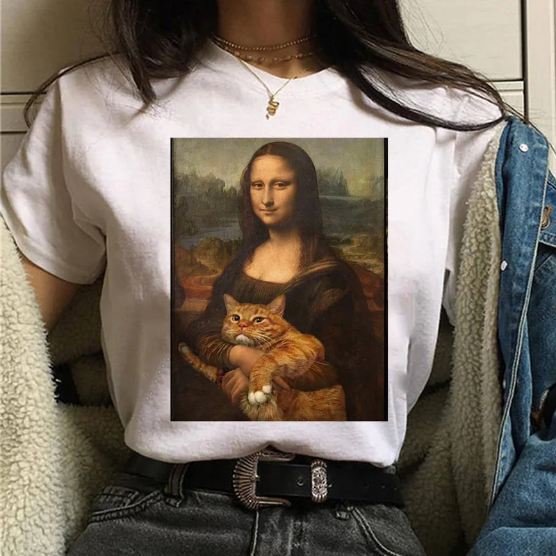 Mona lisa Футболка Harajuku Женская 90s забавная Винтажная Футболка Ullzang с графическим рисунком футболка корейский стиль футболки женские эстетические - Цвет: 503