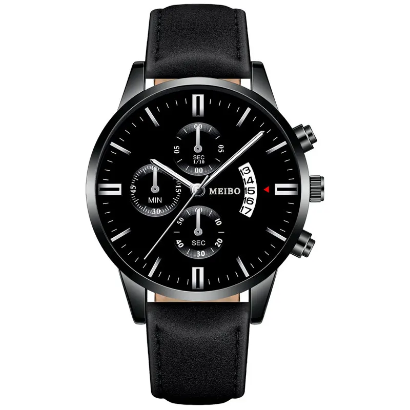 BlackSilver Мужские деловые часы с золотым кожаным ремешком, мужские наручные часы, мужские часы с датой, мужской подарок, Reloj Hombre - Цвет: BlackSilver