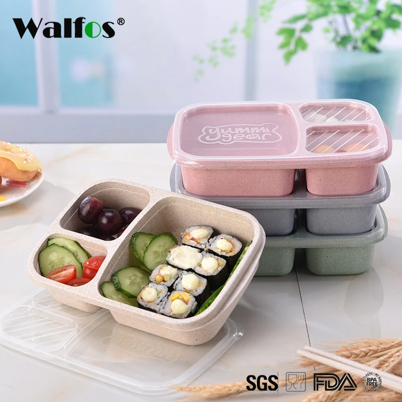 WALFOS New Fashion Wheat Non-Pollution Microwave Bento Lunch Box Picnic Food Container Storage Box Lunch Bax
