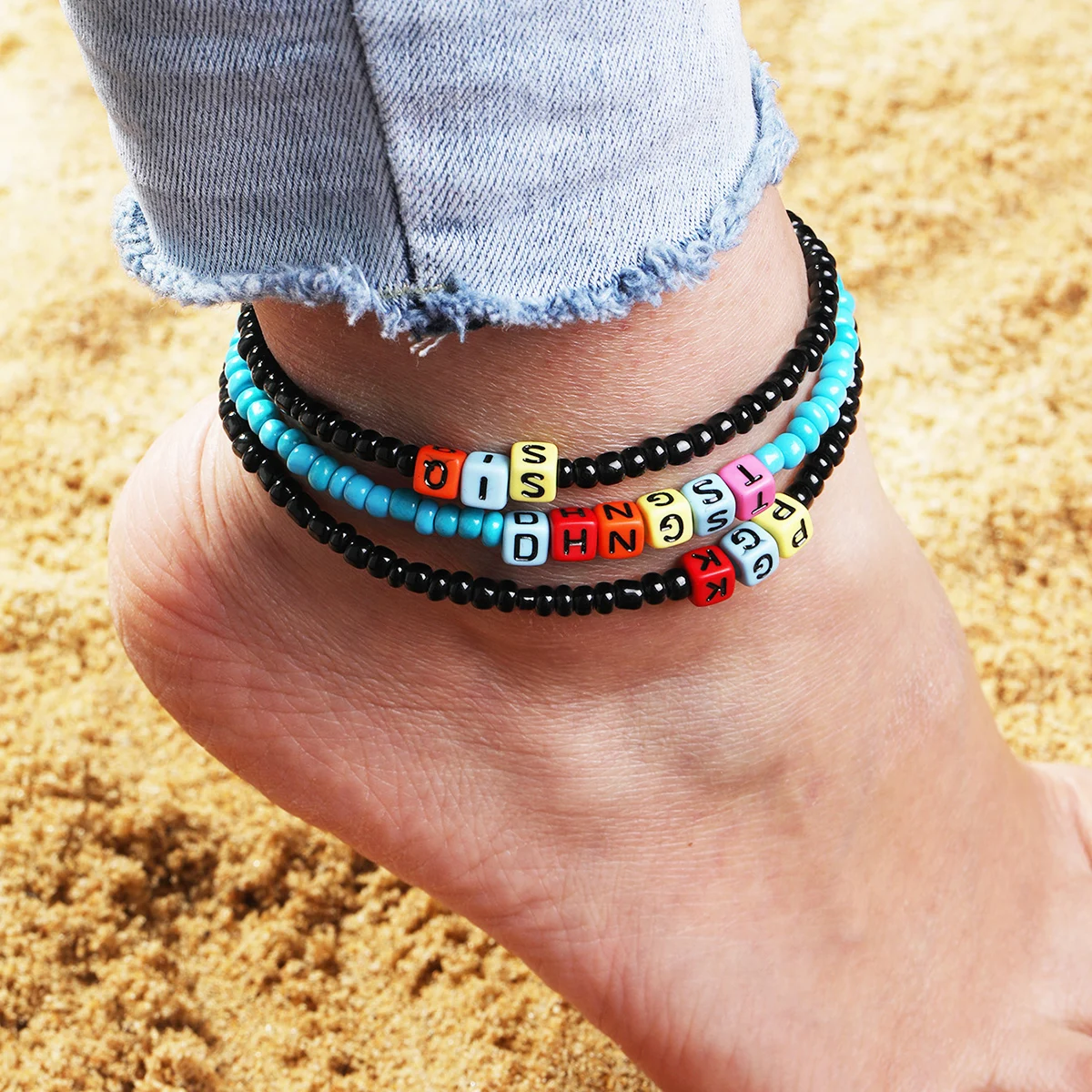 

Bohemian Rice Bead Chain Fun Stainless Steel Beaded Beach Ladies Anklet Personality Retro Beach Accessories Gift Wholesale