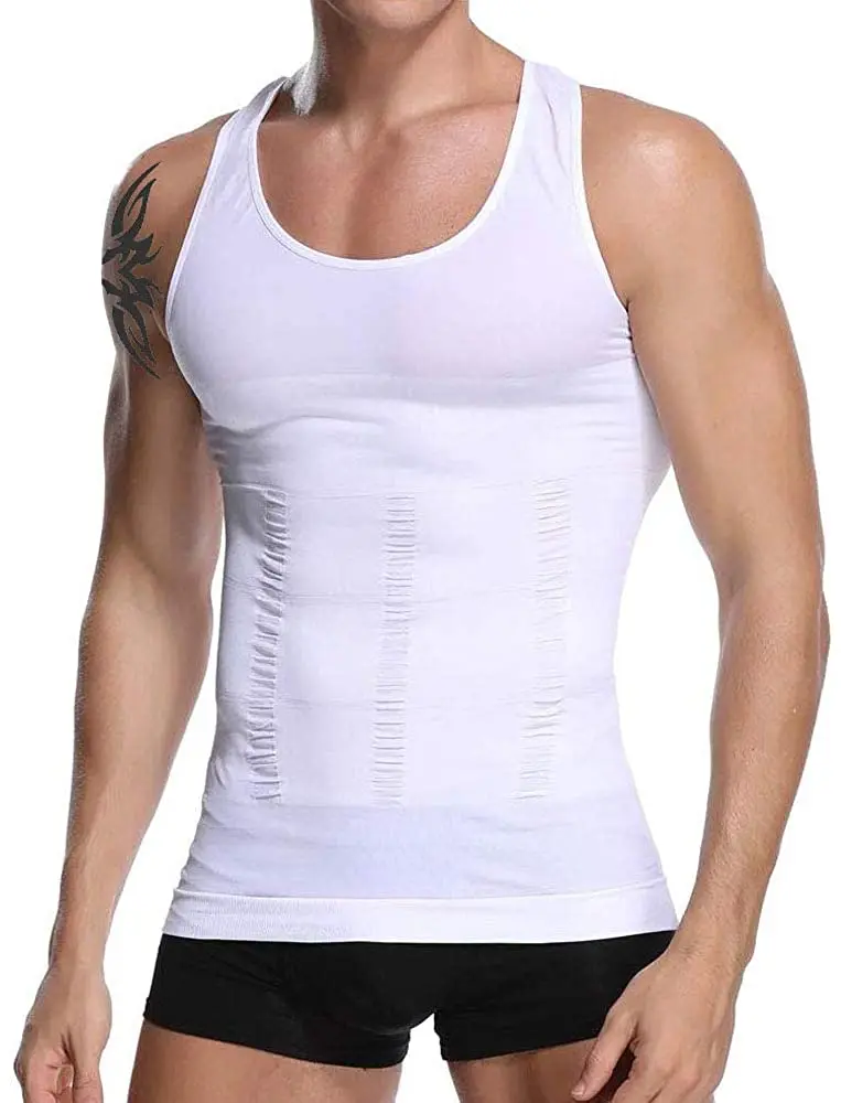 GKVK Mens Slimming Body Shaper Vest Chest Compression Shirt Abs Large Black